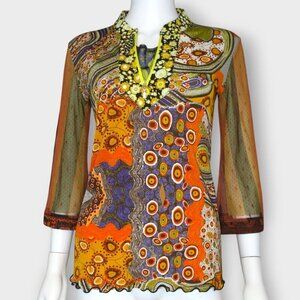 Anac By Kimi Y2K Artsy Graphic Printed Mesh Zip Top Fairy Whimsigoth Medium